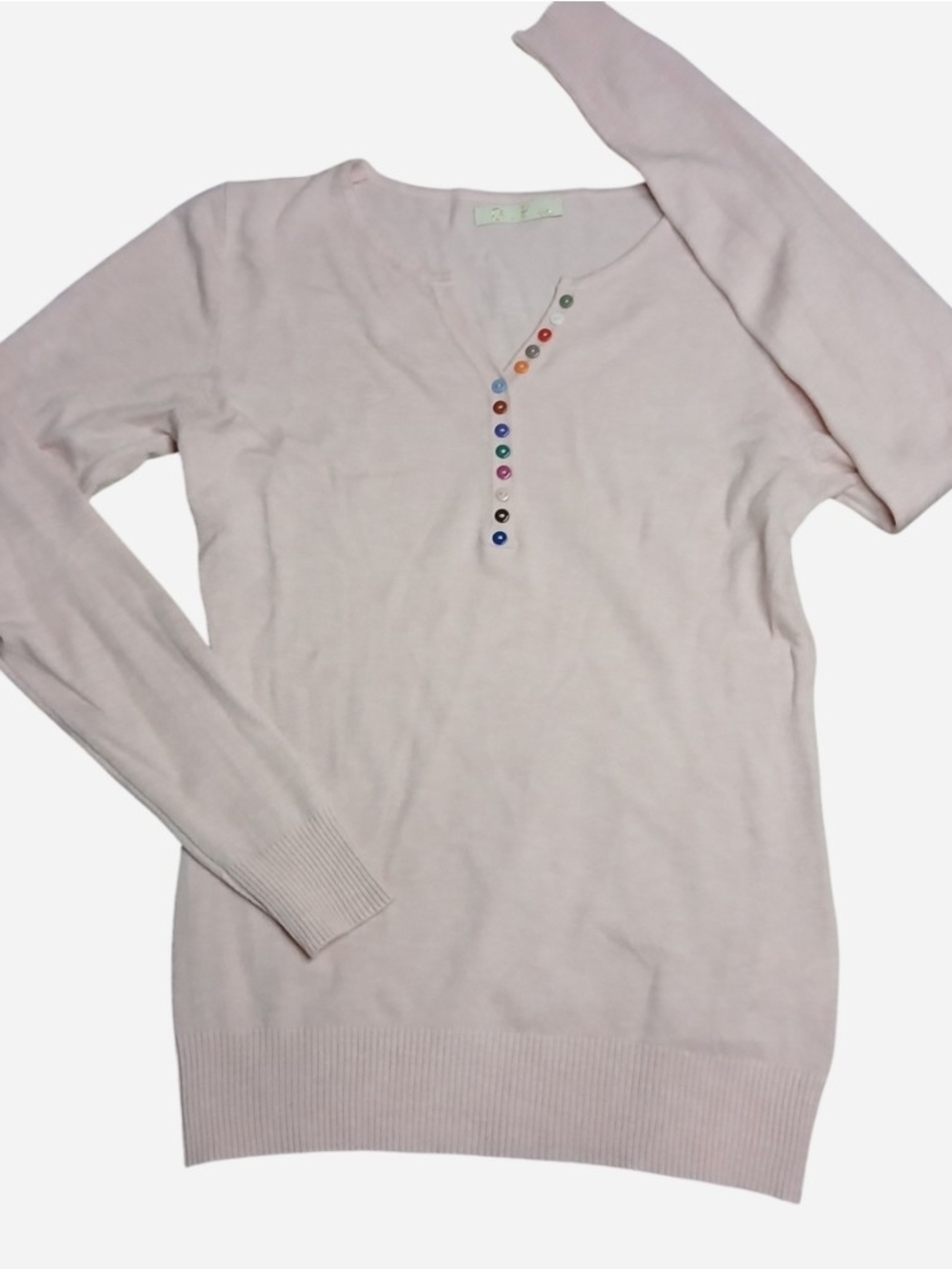 Girls GF Henley Sweater L/XL Pink Cashmere Silk Wool Blend Mismatched Buttons